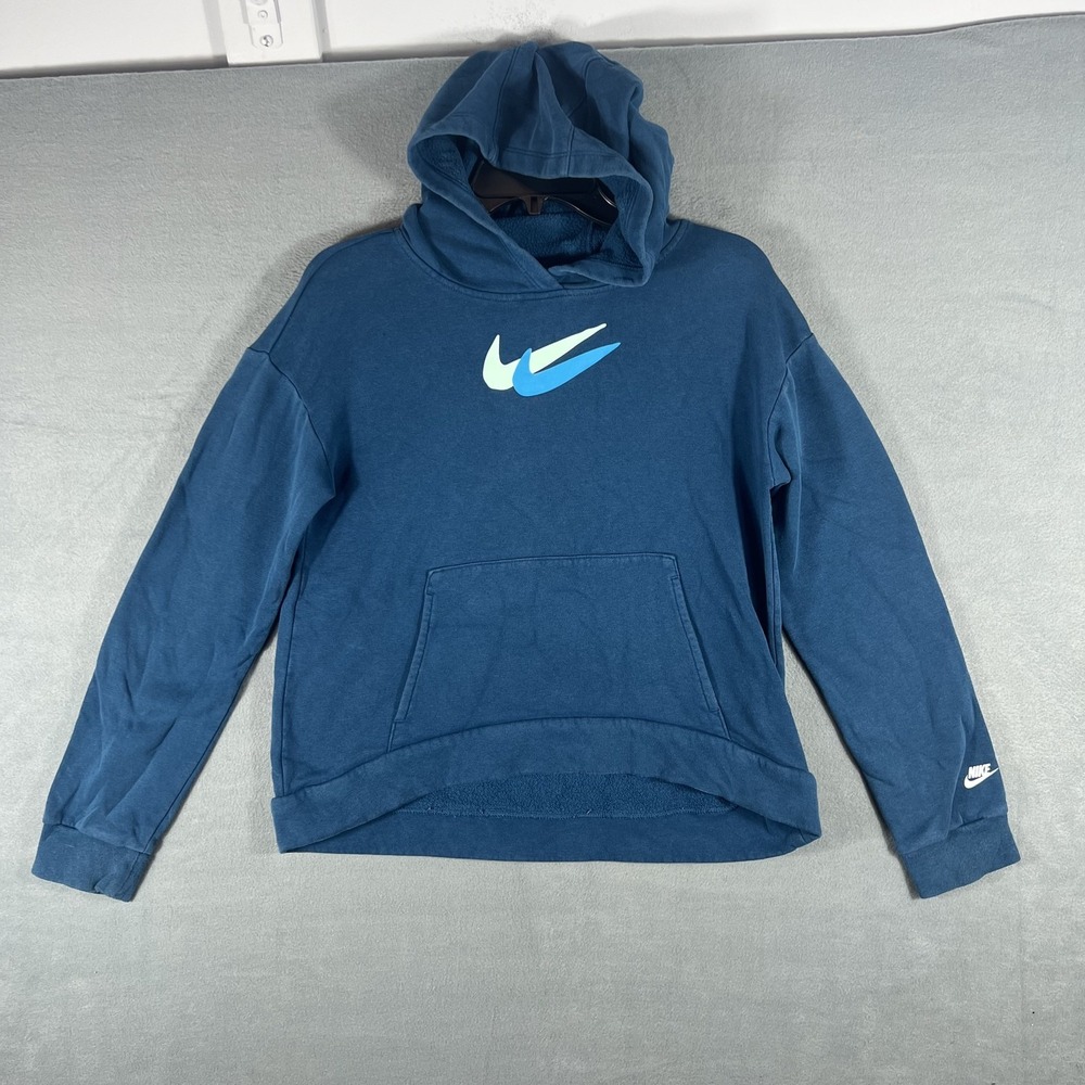 Nike‎ Men's XL Pullover Hoodie Blue Green Double Swoosh Logo Activewear